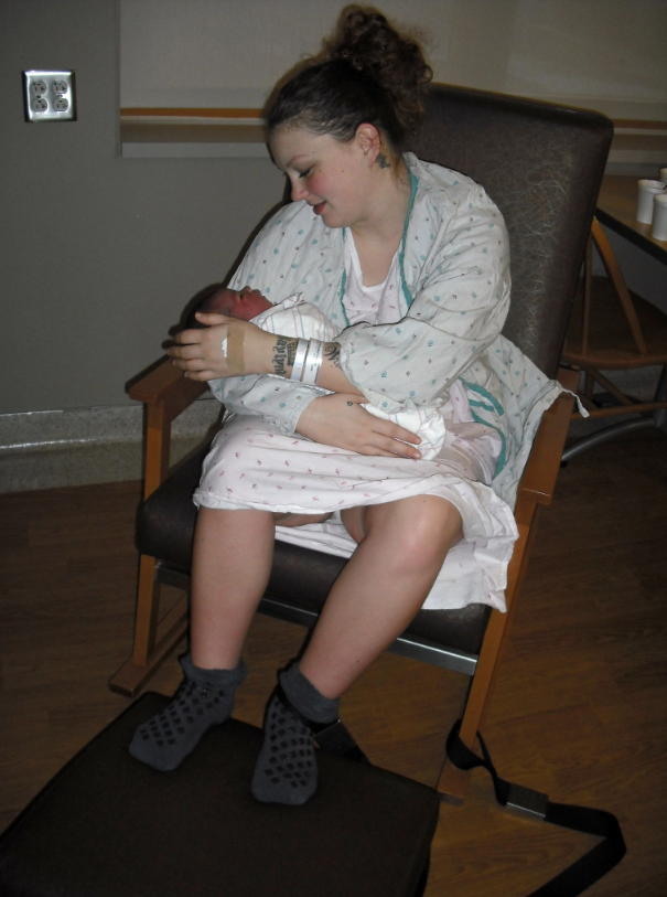 Brittany Seaver after giving birth to Jazzlyn in 2011 shackled to a chair.